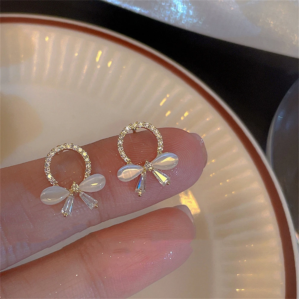

Korean Style Crystal Opal Bow Stud Earrings For Women Cute Sweet Animal Bunny Carrot Leaf Mini Earrings Aesthetic Party Jewelry