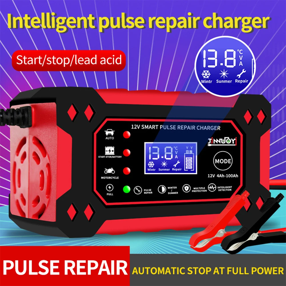 

12V 6A Car Battery Charger Full Automatic Pulse Repair Digital LCD Display Battery Charger for 4-100Ah Wet Dry Lead Acid AGM Gel