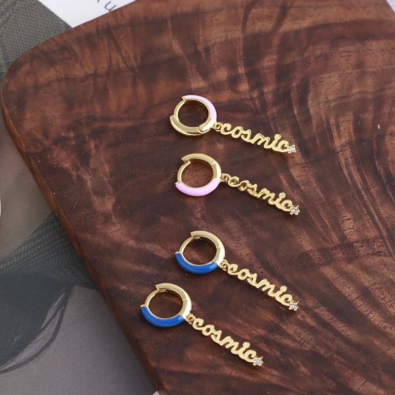 

Vintage Women Earring Enamel Circle Aros With Letter Pendant Ornament For Charm Lady Gift Korean Fashion Jewelry Accessories