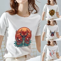 o neck white top women 2022 summer casual t shirt basic monster pattern series print short sleeve tops ladies graphic clothes