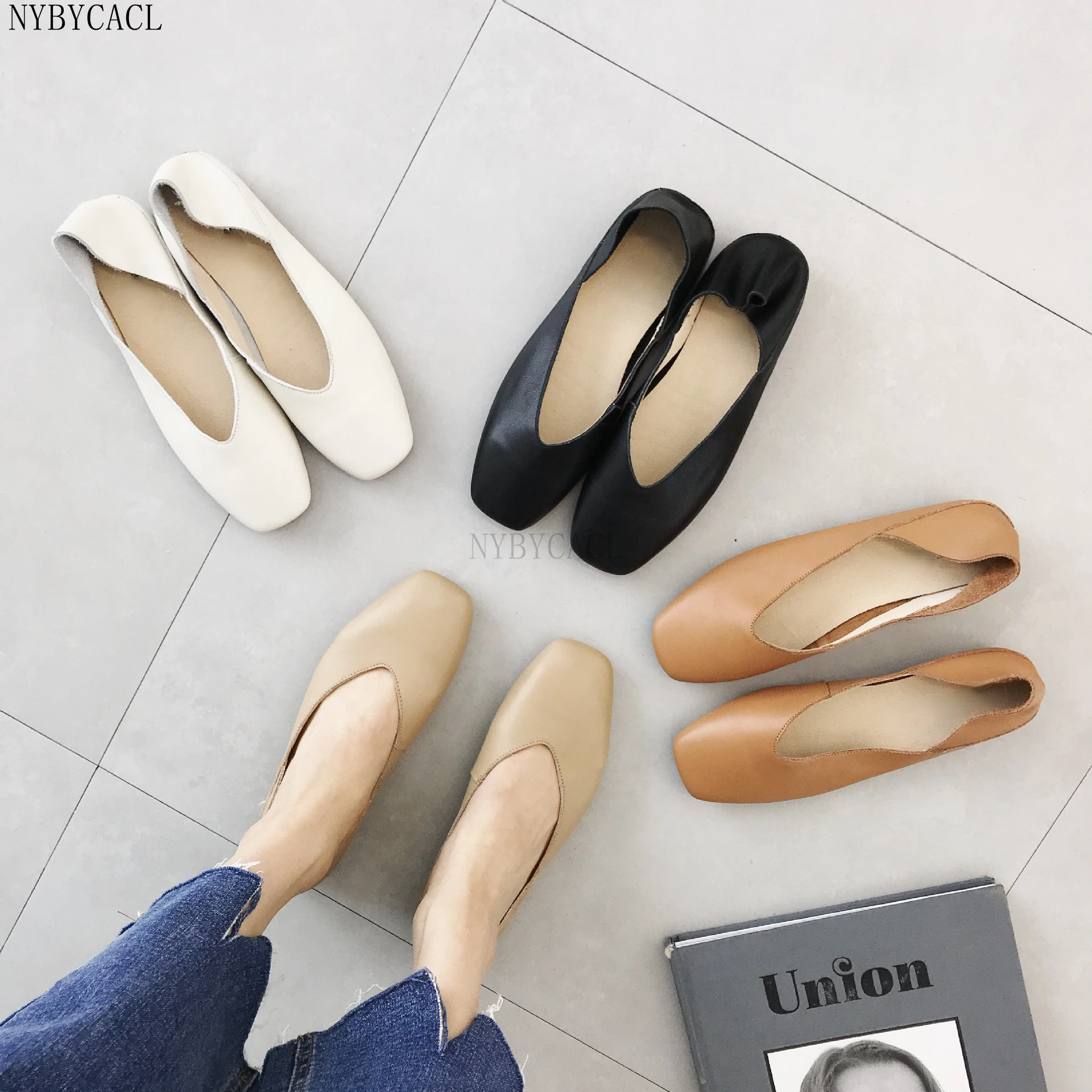Spring and Fall Fashion Women Fashion Comfortable Soft Pu Leather Slip on Flat Shoes Lady Casual Solid Shoes Female Retro Shoes