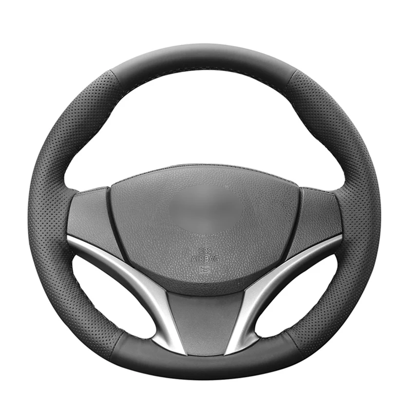 

Hand-stitched Black Artificial Leather Car Steering Wheel Cover for Toyota Yaris 2014-2019 Vios 2014 2015 2016 2017 2018 2019