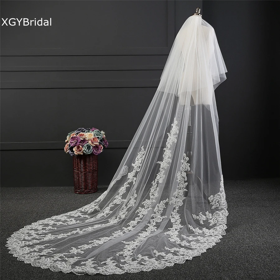 

Wholesale White Ivory Cathedral Wedding veil for bride veil wedding accessories Lace Bridal Veils velo para novia