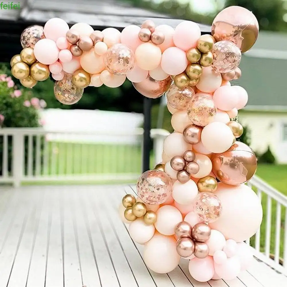 

96pcs Macaron Orange Balloon Garland Arch Kit Chrome Rose Gold Ballon with 4D Globos Wedding Birthday Party Decor Baby Shower