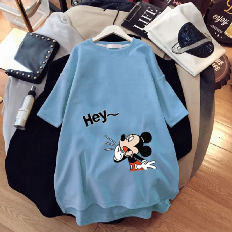 Large Size Mickey Mouse T-shirt Girl Trend Mid-Length Loose 
