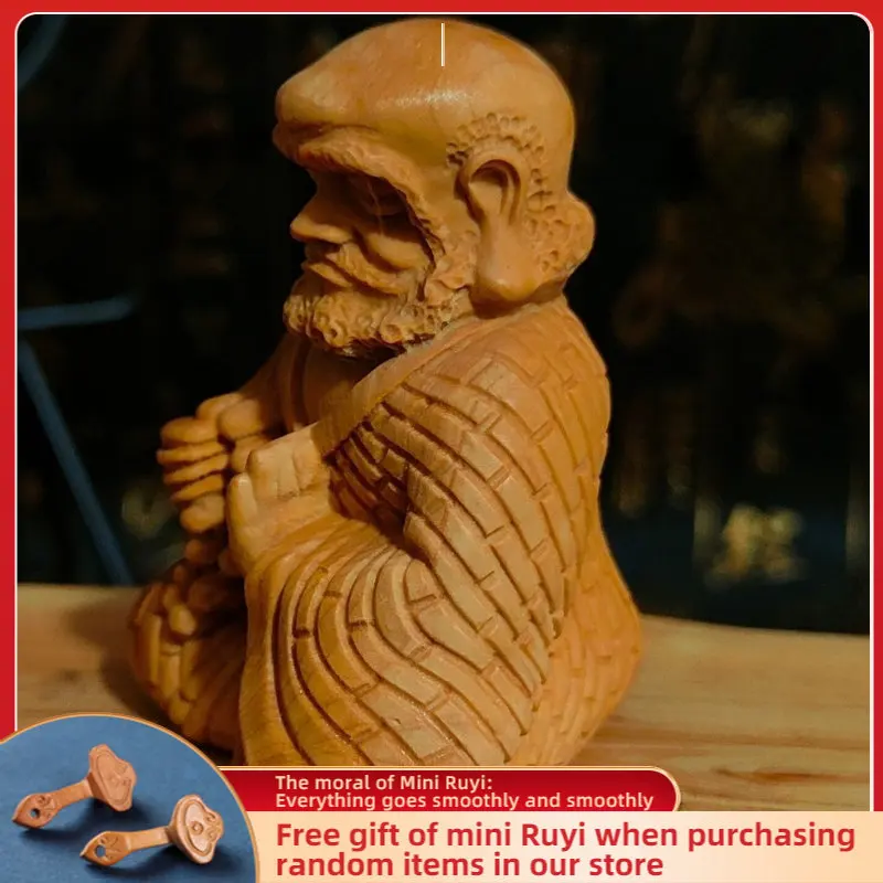 

Cliff Cypress Wood Carved Zen Tao【 Amass Fortunes】 Master of Zen Home Decoration Office Accessories Car Ornaments Handicrafts