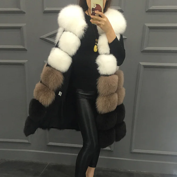Women's Fur Vest Coat Splicing Thick Warm Long Fur Vests Woman Festival Party Outerwear Jacket Faux Fur Vest Winter New Fashion