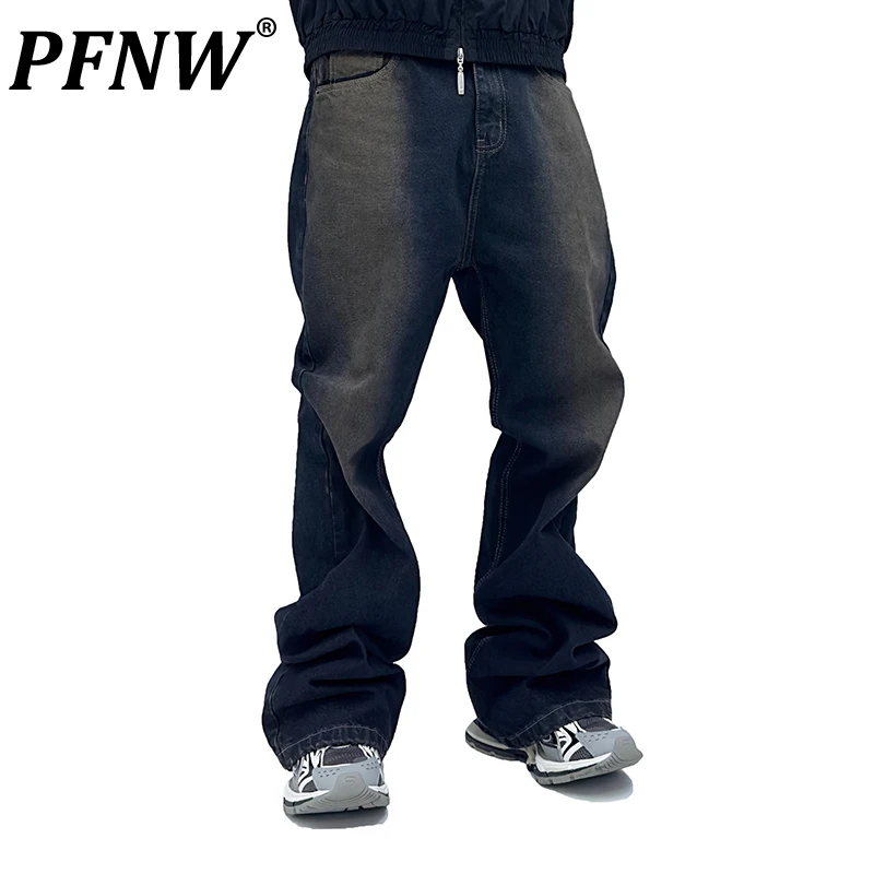 

PFNW Spring Summer New Men‘s Fashion Gradient Mud Dyed Wide Leg Floor Length Jeans Casual Techwear Flared Denim Pants 12Z1092