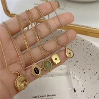 2021 new korean retro style water drop round star bear oval pendant geometric necklace gold jewelry jewelry gift party