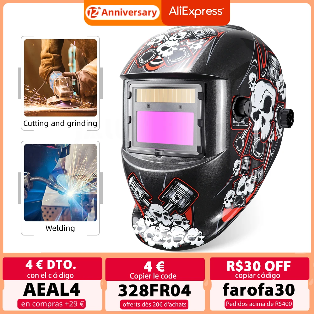 Welder Helmet Protective Cap Big Screen Welding Mask 93*43mm Solar Powered Auto Darkening Weld Grinding Li Battery for MIG Mag