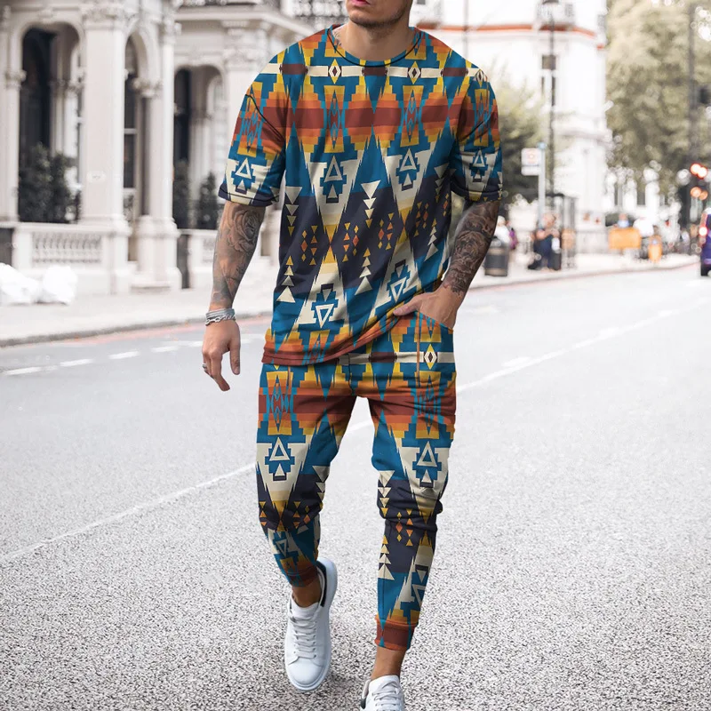 New Summer Men's Luxury Brand Promotion T-shirt Two-piece Harajuku Pattern Short Sleeve + Trousers Tracksuit Suit For Men