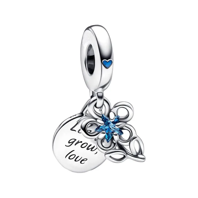 

Blue Star Blooming Flowers Double Pendants Charms For Women 925 Sterling Silver Jewelry DIY Bracelets Learn Grow Love Round Disc