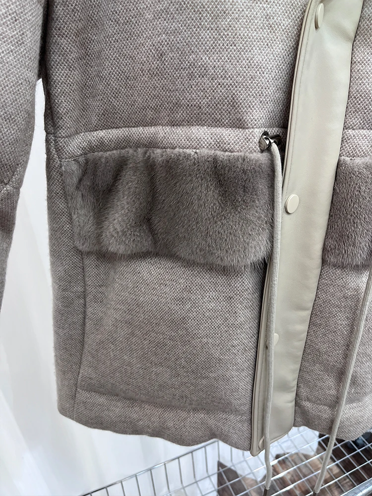 Женская зимняя теплая куртка на гусином пуху кашемировые шерстяные куртки с