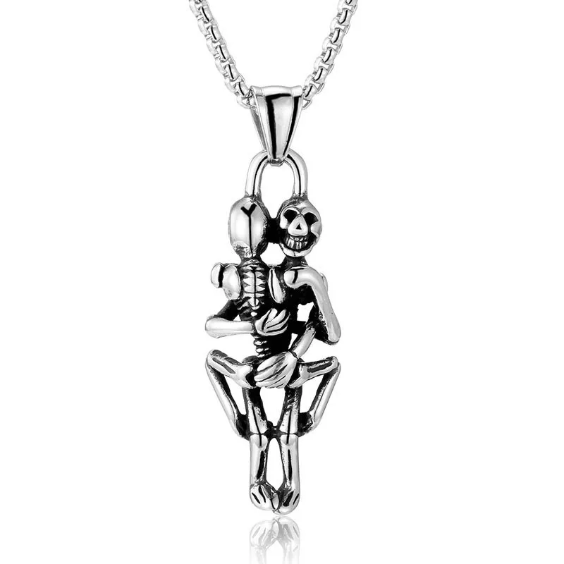 

Infinity Love Couple Skulls Lover Hug Chain Pendant Necklace Skulls Hug Skeleton Necklace Skeleton Choker Witchy 90s Jewelry