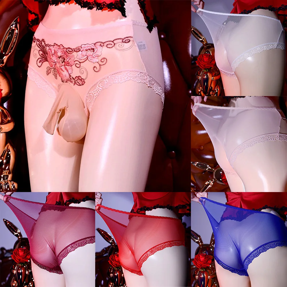 

Sissy Pouch Panties Mens Sexy Lace Sheer Briefs Ice Silk Bulge Sheath Boxer Bullet Separation Underwear Seemless Underpant A50