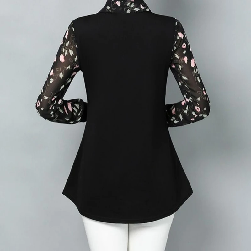 

Fashion Elegant Slim Big Size 4XL Blouse Ladies Chic Printing Scarf Collar Chiffon Shirt Women Casual Lace-up Spring Tops