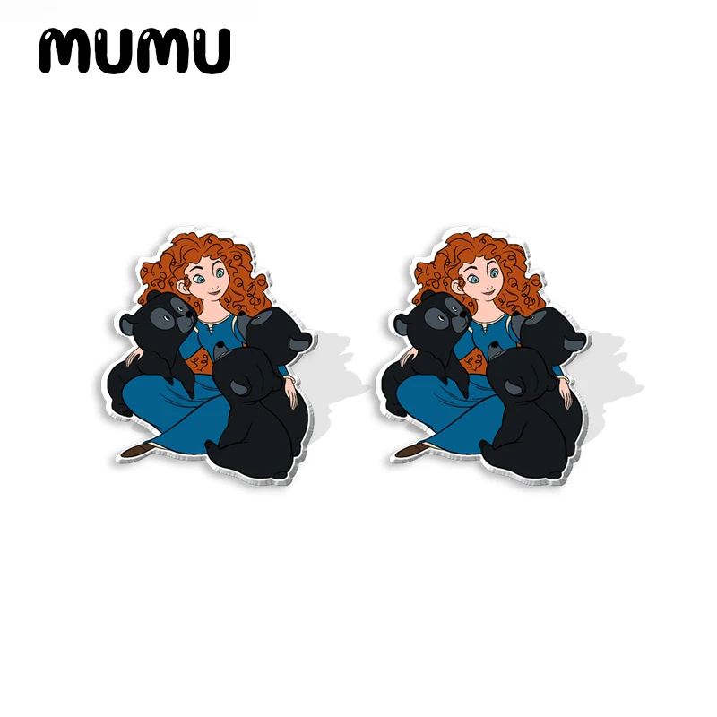 Новинка 2024 серьги-гвоздики в виде маленькой принцессы Merida искусственные