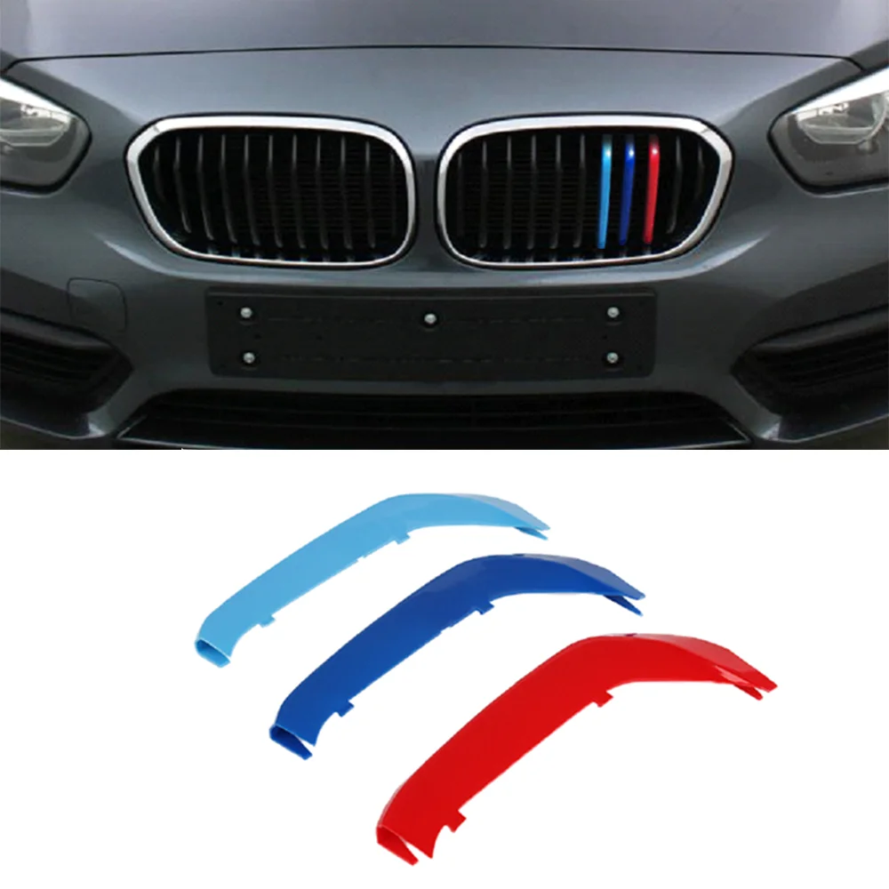 

3PCS Car 3D M Styling Front Grille Trim Bumper Cover Strip Strips Stickers Cover for BMW F20 8 9 11 rods 1 Series External Decor