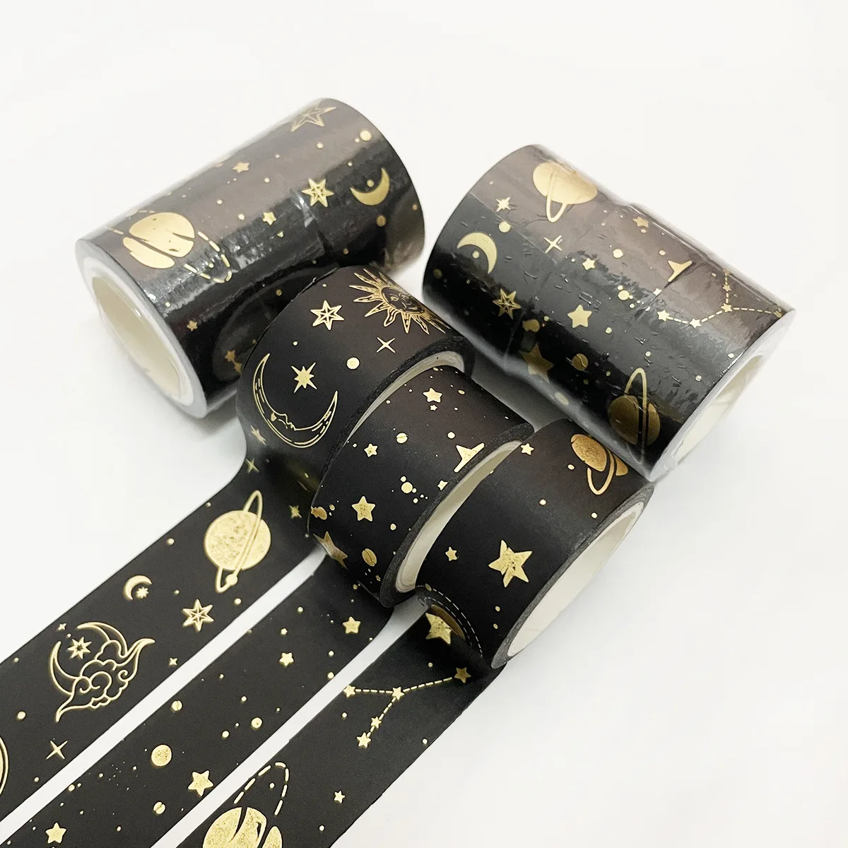 

3 Pcs Black Starry Sky Planet Bronzing Washi Tape Set Diy Decoration Scrapbooking Planner Masking Tape Label Sticker Stationery