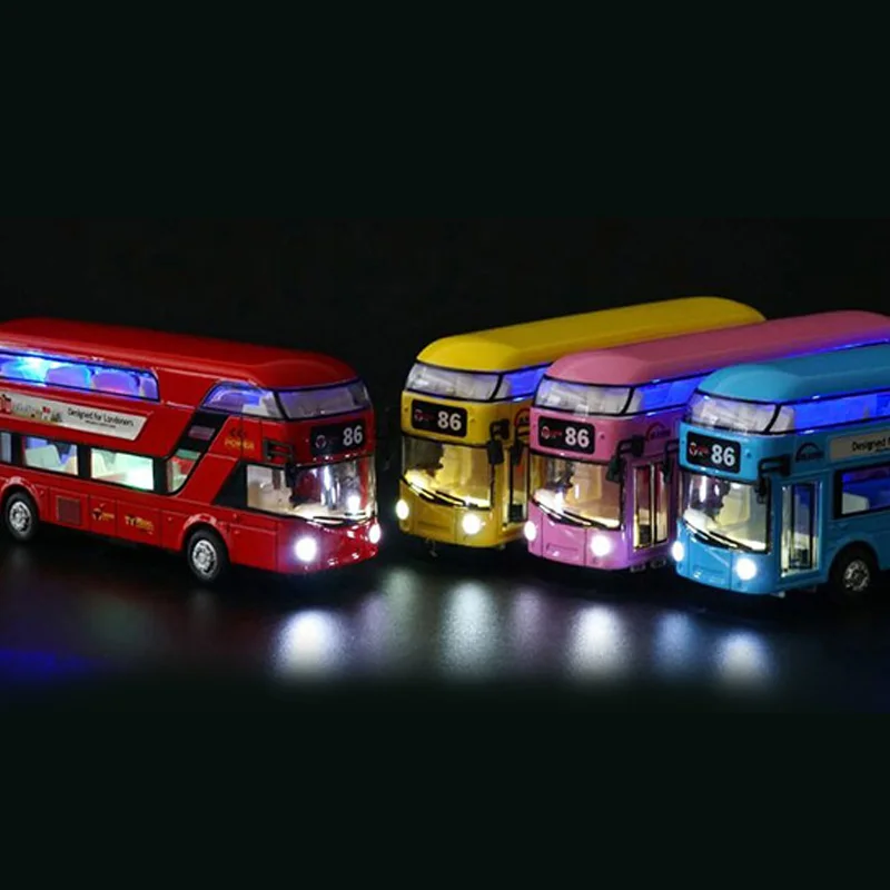 Diecast London Bus Double Decker Light &amp Music Open Door Design Metal Alloy For Londoners Toys Children