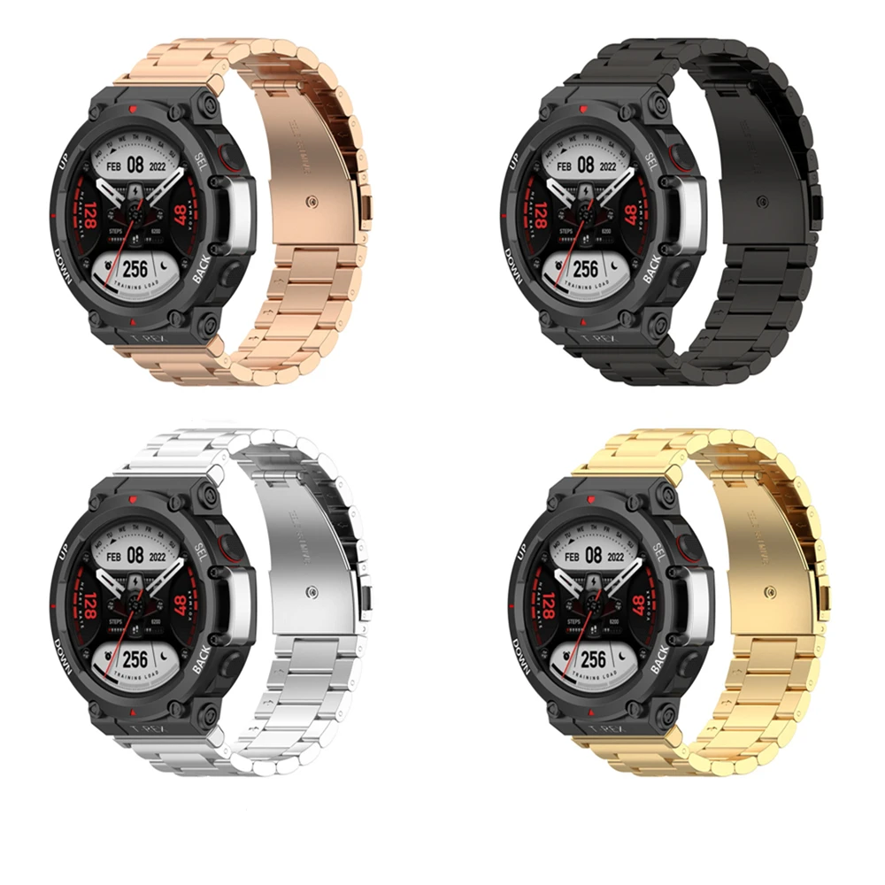 

3-Head Stainless Steel Watchband For Huami Amazfit T-Rex 2 Strap Watch Band Replacement