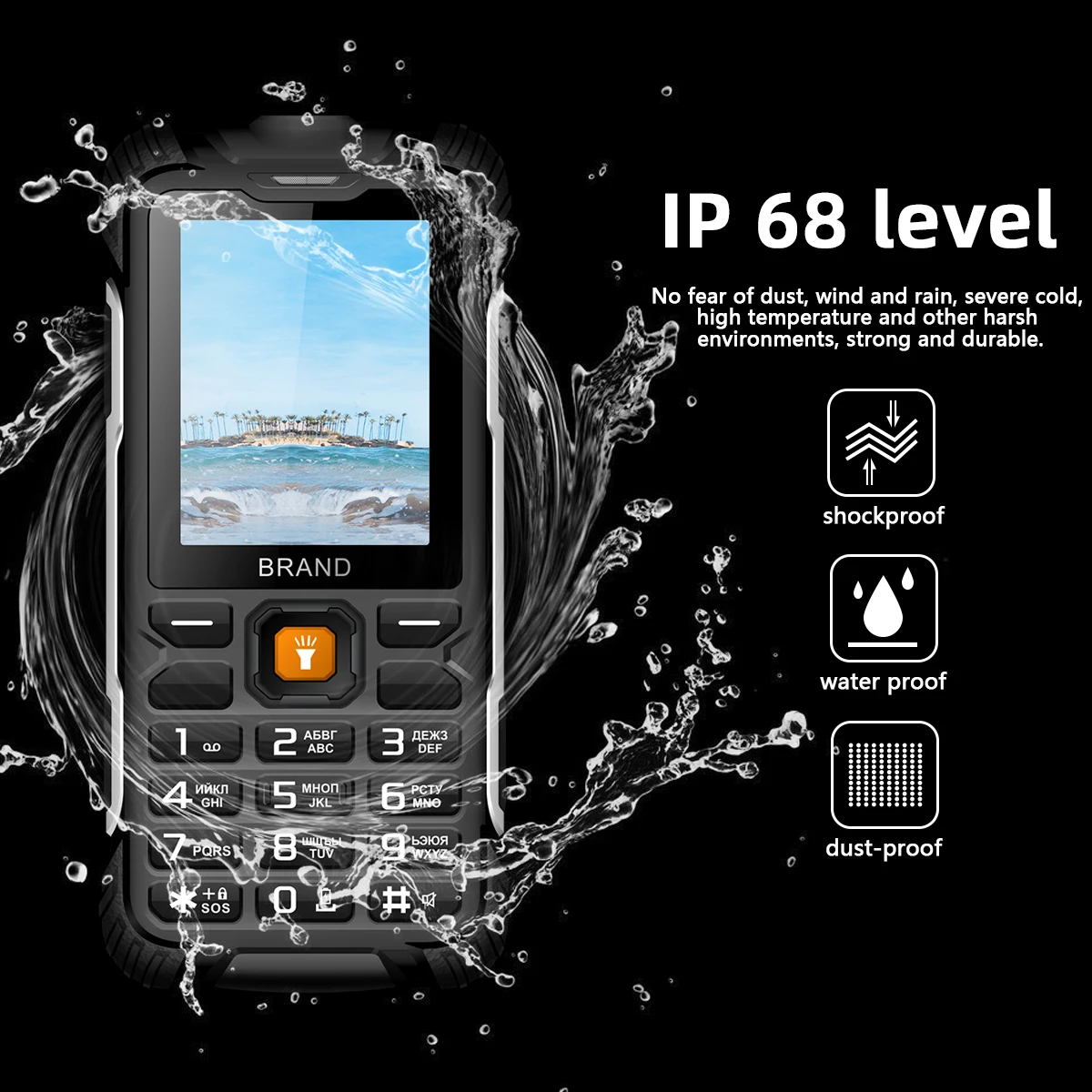 eaor 2g rugged phone 3000mah power bank long standby ip68 waterdust proof push button phones torch keypad phones feature phones free global shipping