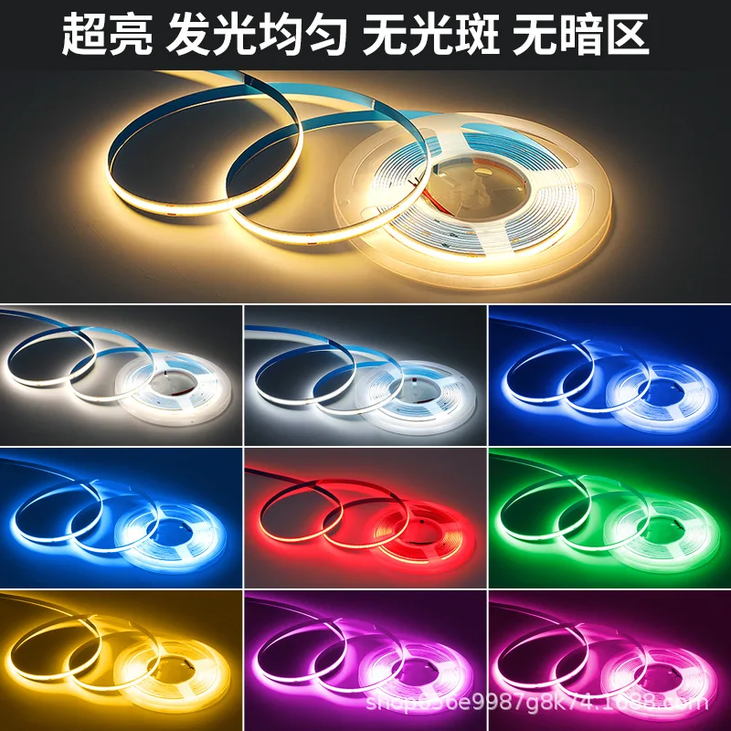 

5m FCOB LED Strip Light Flexible COB 320 480LEDs Ribbon High Density Uniform Light Tape Dimmable 12V Warm Nature Cool White