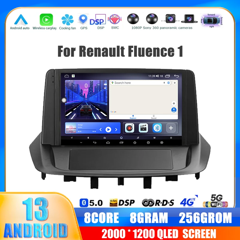

For Renault Fluence 1 2008 - 2017 Car Radio Carplay Player Android Auto Navigation Stereo Wireless GPS Bluetooth WIFI Multimedia