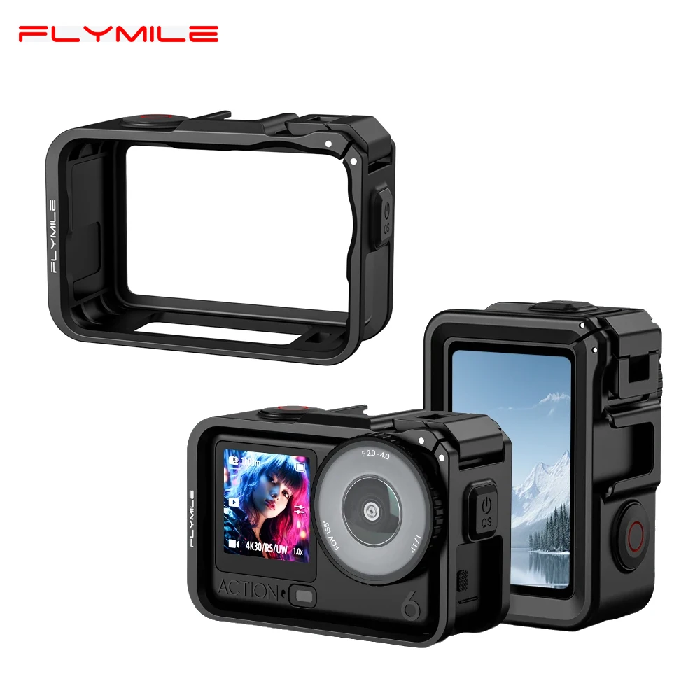 Фото Flymile защитный чехол, пластиковая клетка для DJI Osmo Action 6, полный защитный чехол, быстросъемный, с аксессуаром для расширения холодного башмака №1