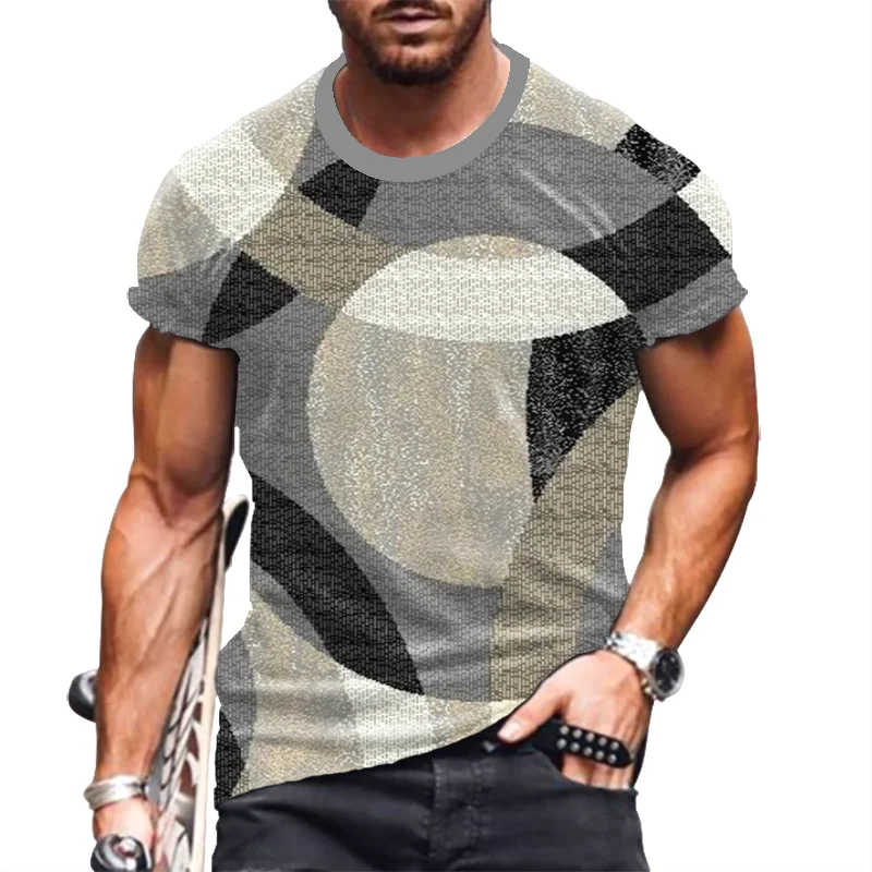 

Мужские свободные футболки размером 6XL в реальном стиле, короткий рукав, круглый вырез, уличная летняя футболка, пуловеры с геометрическим п...