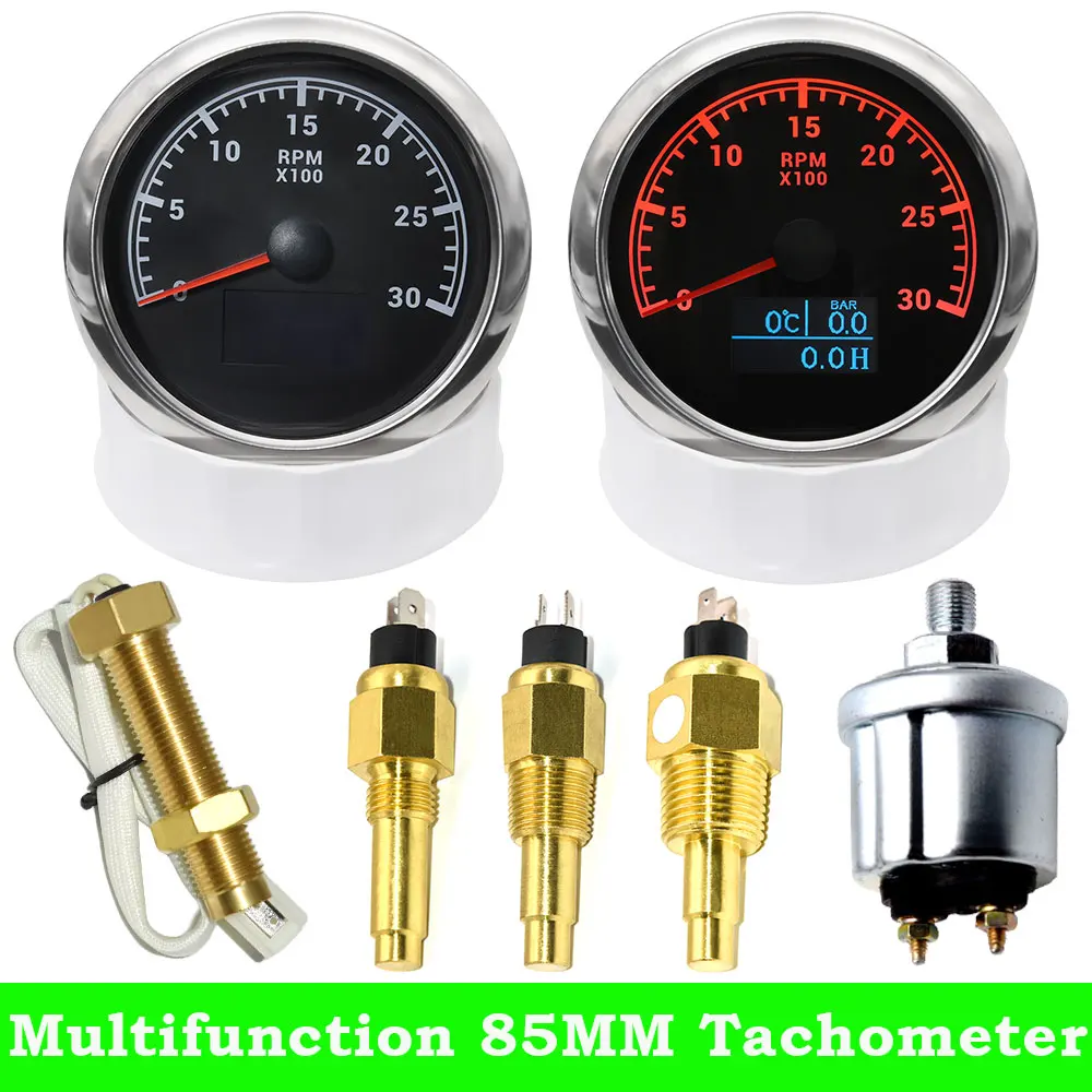 

3 In 1 Tacho Meter 85MM Gauge Red Backlight for Marine Boat 3000-8000RPM Tachometer Water Temperature Oil Pressure Gauge Sensor