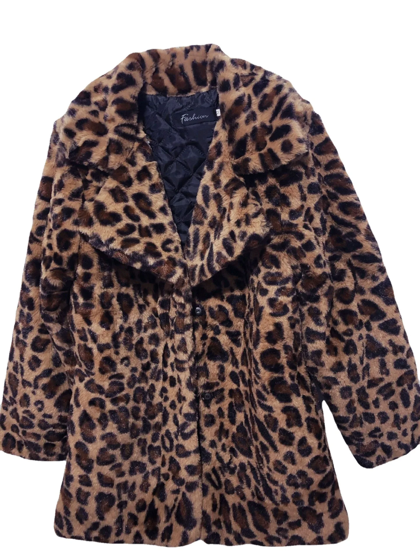 Fashion Leopard Pattern Fur Coat Medium Long Sleeve Faux Fur Coat for Women