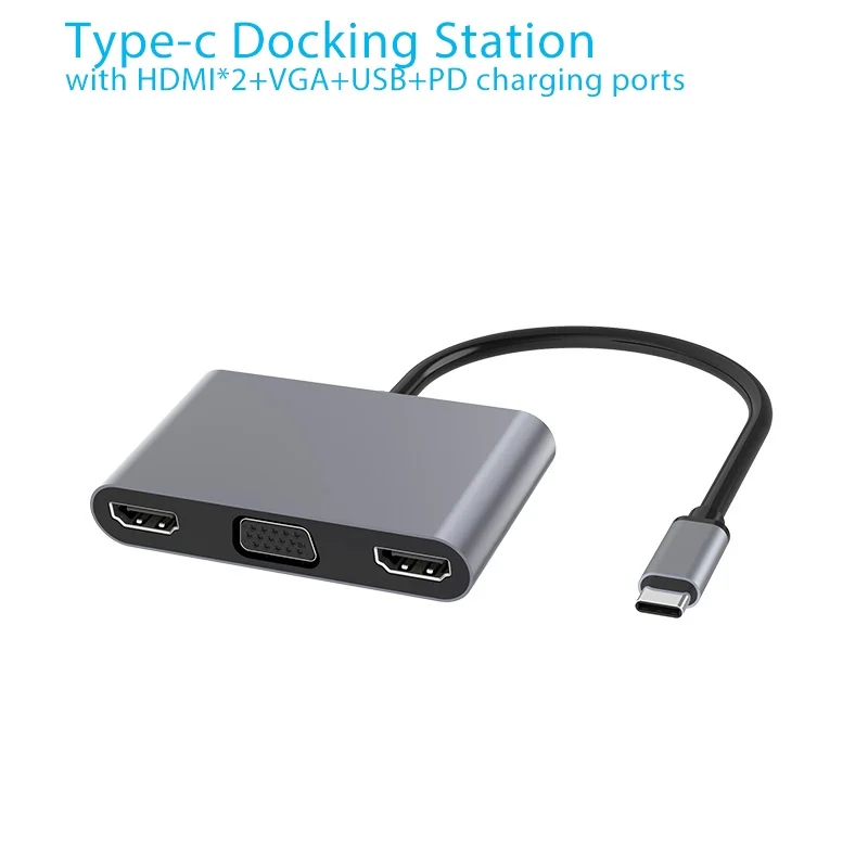 

USB C HUB 5 in1 to Dual HDMI Extend VGA PD Charging USB 3.1 Converter Type C Docking Station Adapter for MacBook Laptop