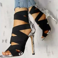 high heeled sandals sexy the dance party cross elastic snake pattern large size back zip closure round head pumps female sandals