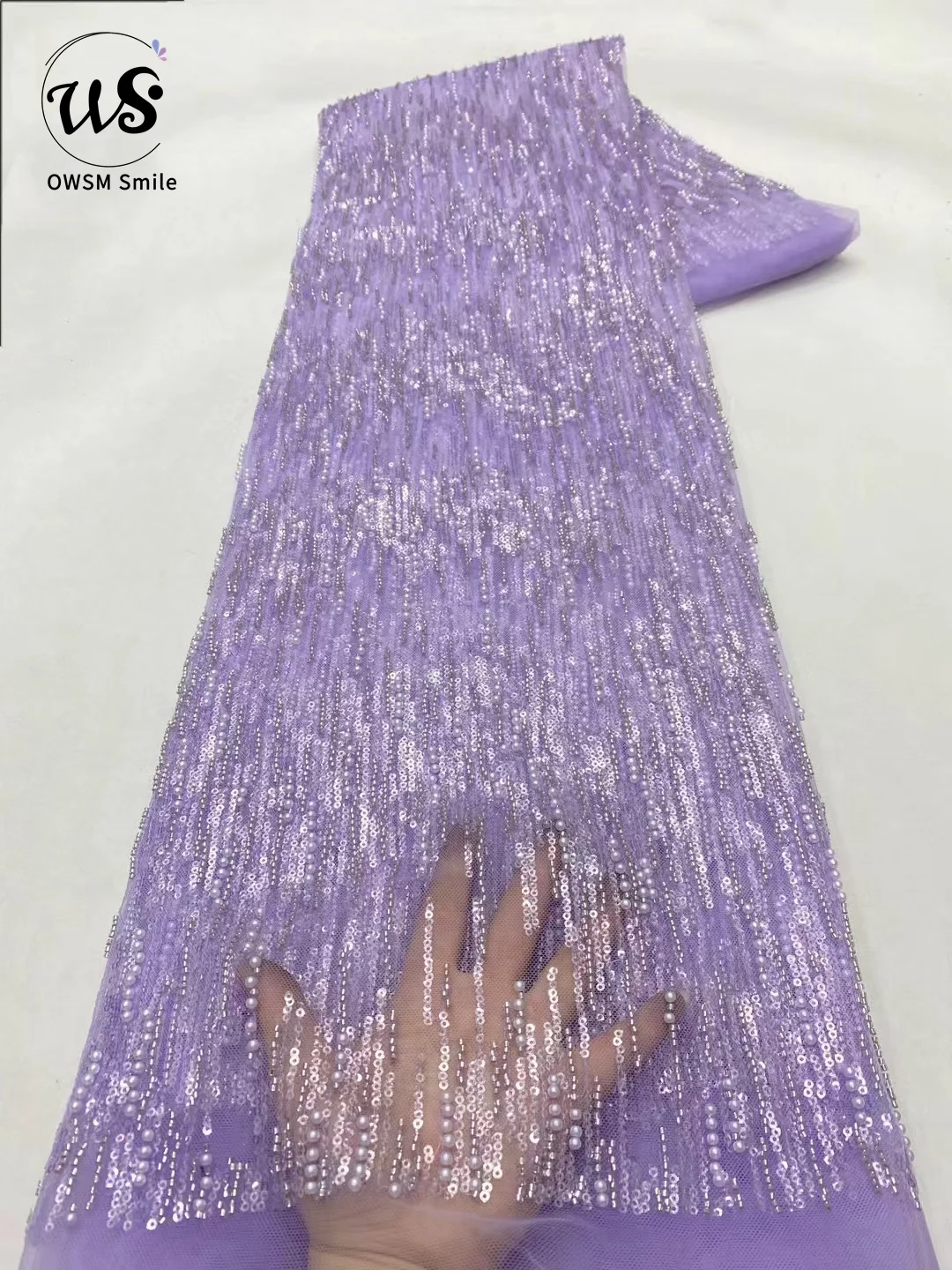 Высококачественное Сетчатое кружево с бусинами и блестками ручной работы в