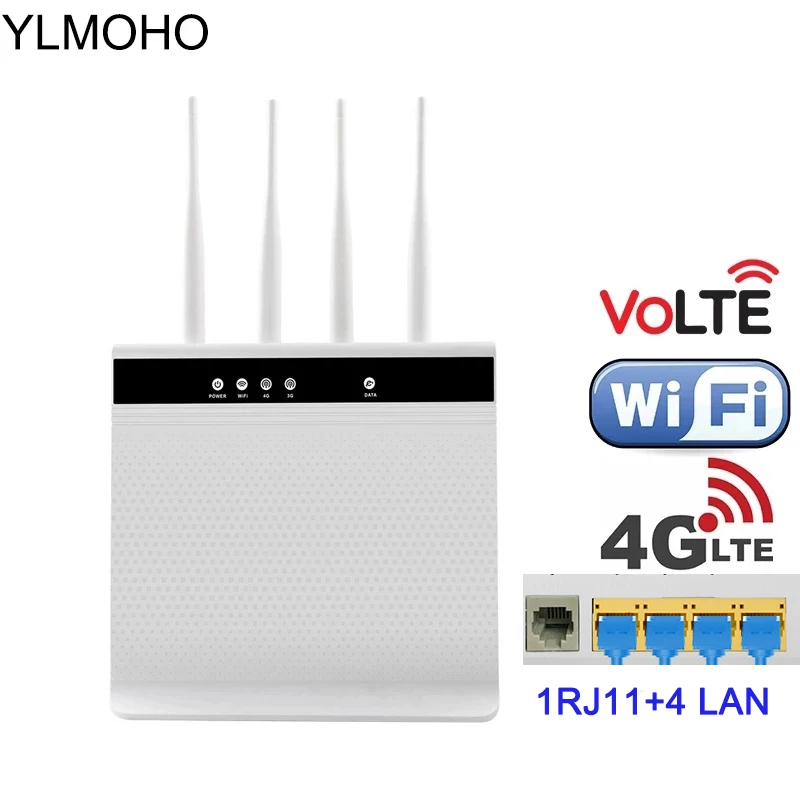 YLMOHO 4G VoLTE Wifi Router Wireless Voice Call Router Mobile Hotspot Broadband Telephone Modem With Sim Slot RJ11 4 LAN Port