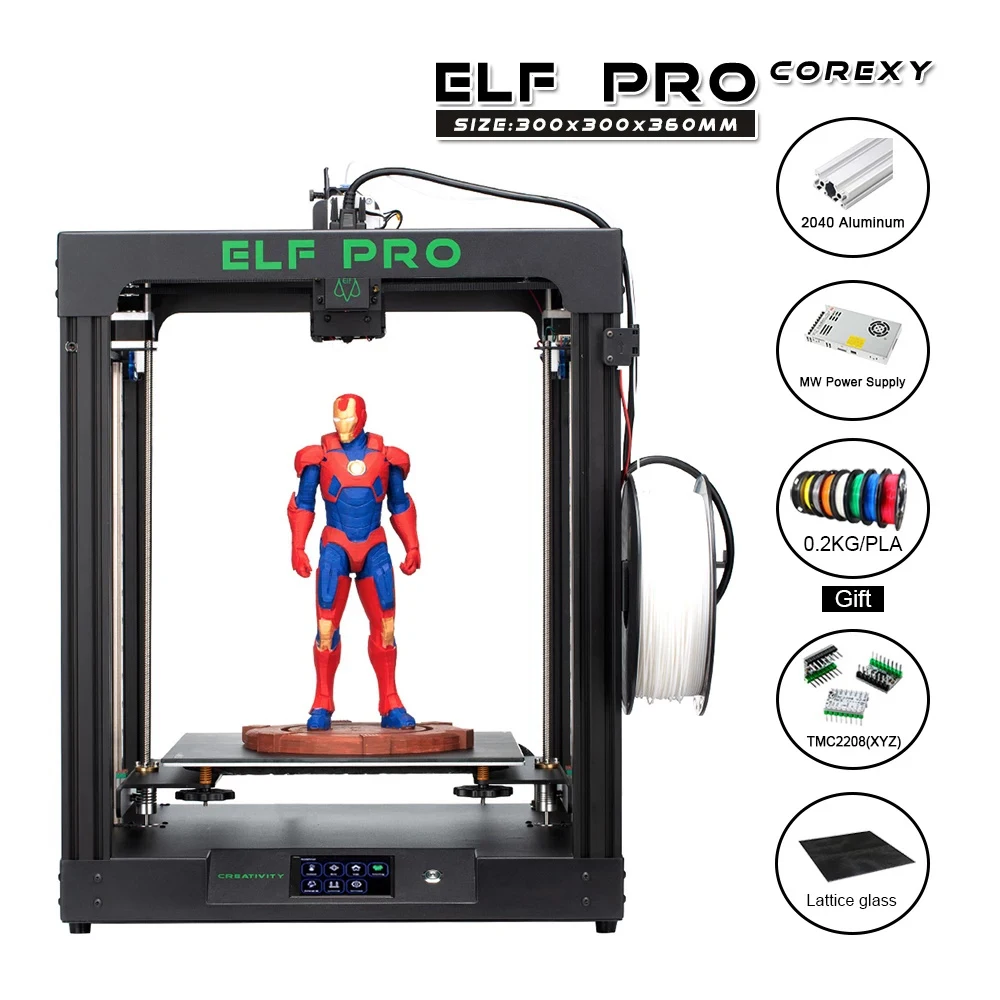 

Creativity Upgrade ELF Pro3D Printer Large Size 300x300x360mm CoreXY High Precision DIY FDM 3D Printer Kit Core XY With TMC2208