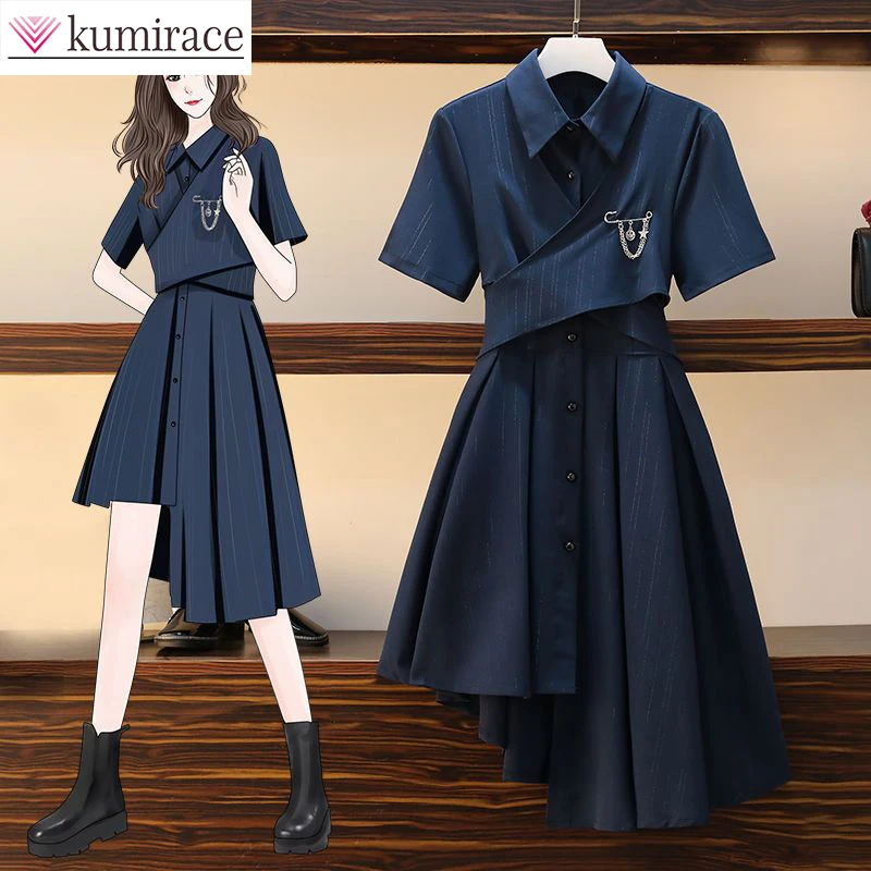 

2022 Academy Style Strap Dress Women's 2022 Fashion Square Collar Polo Shirt Asymmetrical Dress Student Fashion Street Dress