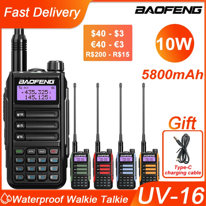 2022 baofeng uv 16 waterproof walkie talkie high power 30km max long range vhf uhf upgrade of bf uv 5r two way cb ham radio uv16 free global shipping