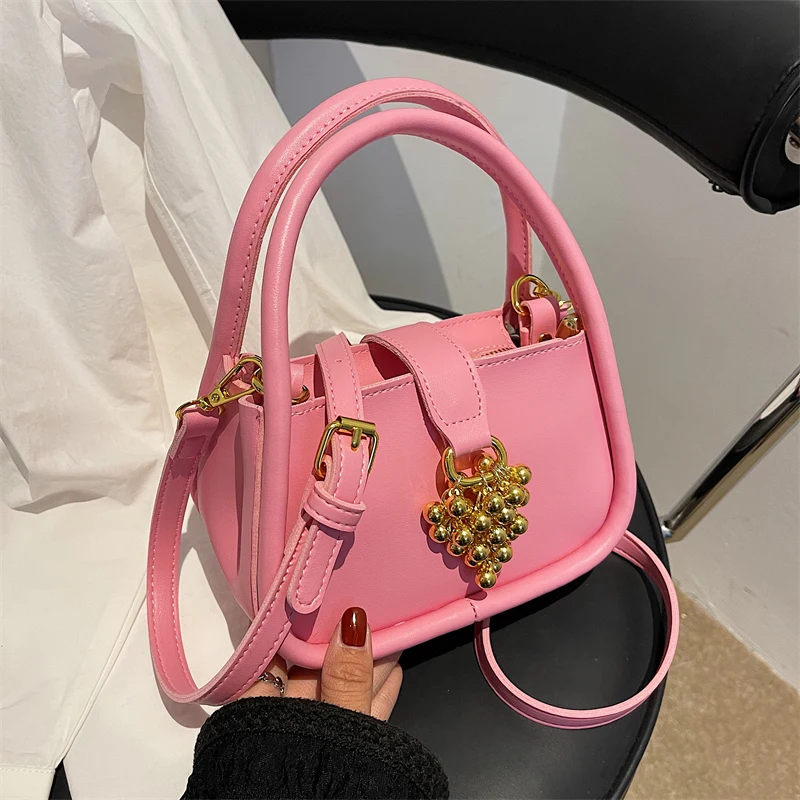 

Cute Tote PU Leather Bag with Grape Beading Short Handle 2022 Women Trendy Summer Designer Handbag Luxury Shoulder Crossbody Bag