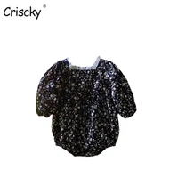 criscky fashion flower newborn baby girl rompers spring baby girls clothing lace puff sleeves rompers jumpsuit playsuit