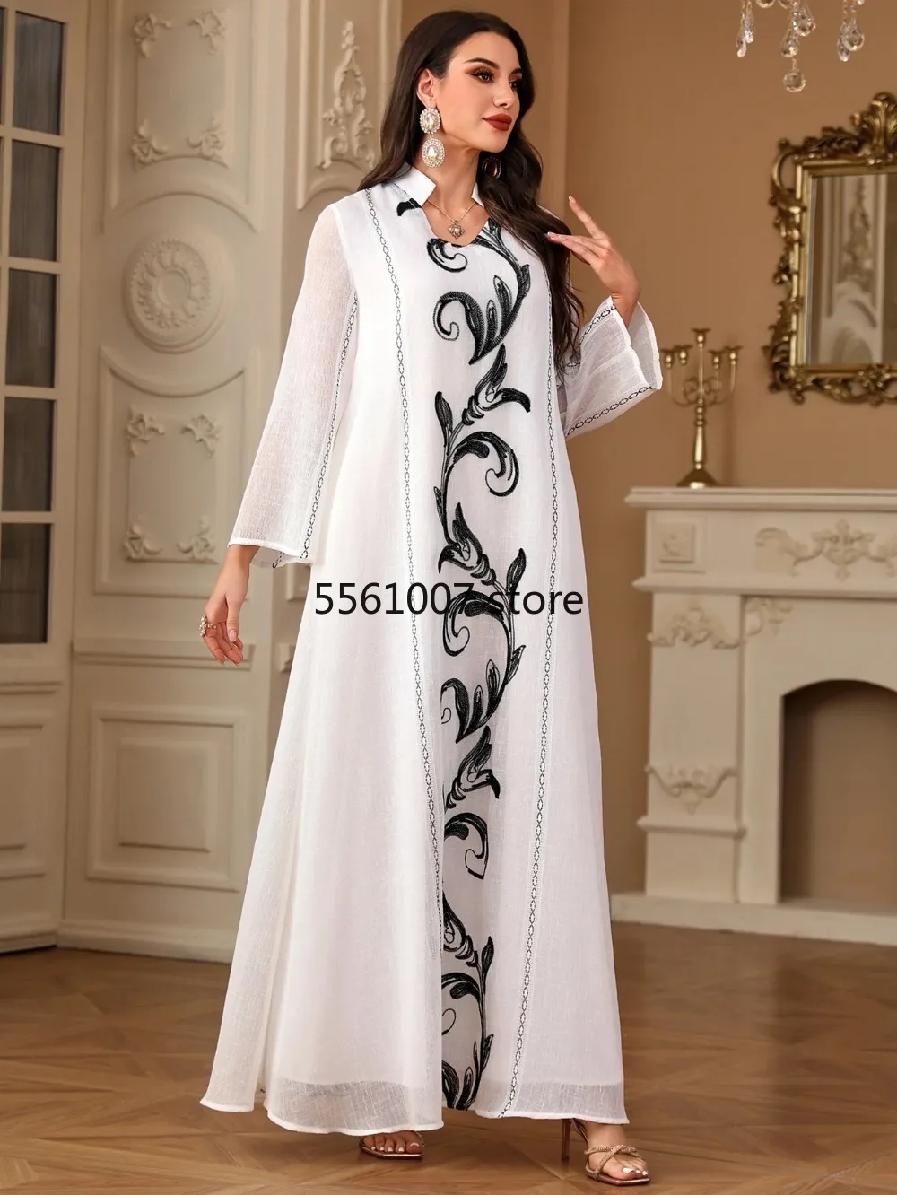 Ид мусульманское платье для женщин с вышивкой Рамадан Джалабия вечерние длинные