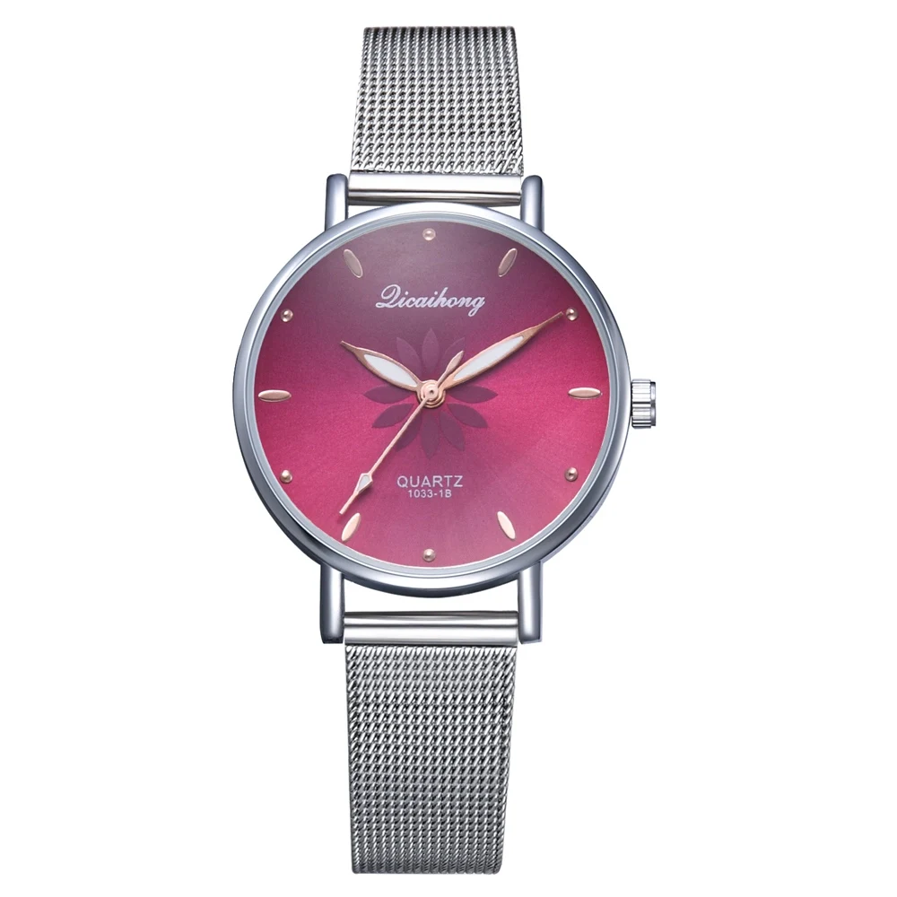 

Women's Wristwatches Luxury Silver Popular Pink Dial Flowers Metal Ladies Bracelet Quartz Clock Fashion Womens Watches