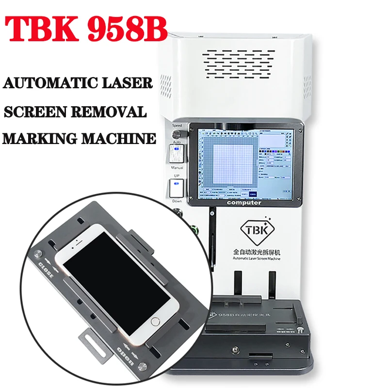 

TBK 958B Laser Machine For iPhone X 11 12 13 Pro Max Back Glass 20W Automatic Engraving LOGO Marking Machine