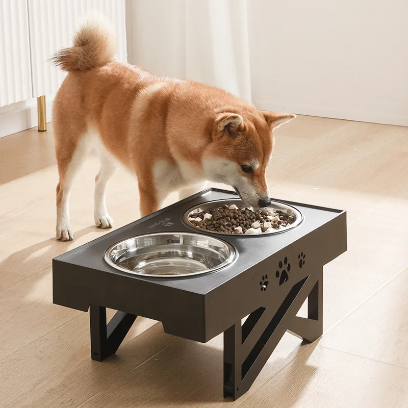 Pet Double Bowl with Adjustable Lifting Table Stainless Steel Dog Pot Medium to Large Dogs Sit-stand Desk Feeder Dog Waterer