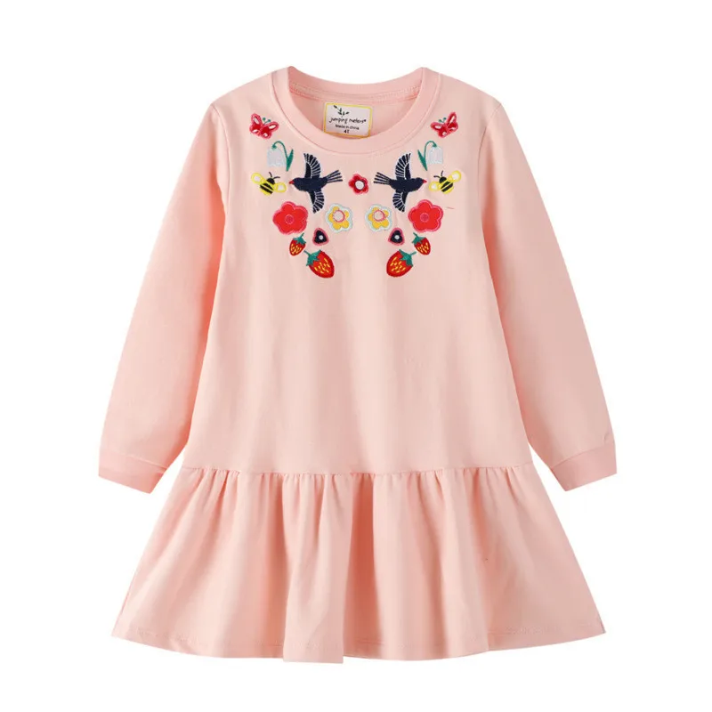 

Jumping Meters New Arrival Girls Princess Frocks With Birds Embroidery Toddler Kids Clothes Autumn Spring Clouds Print Dresses