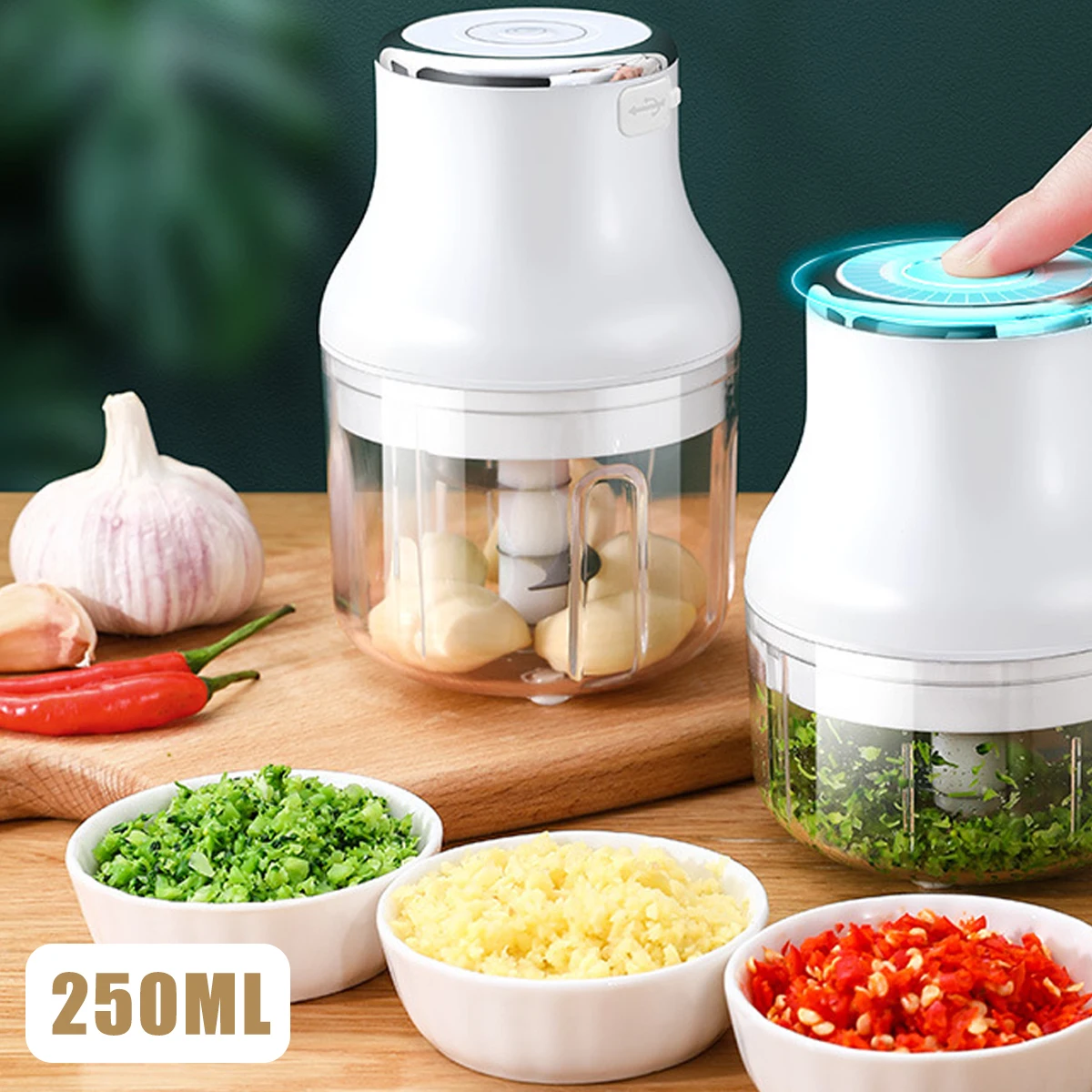 250 мл Мини электрический чесночный измельчитель Пищевой резатель Мясорубка Имбирь Толкатель Машина Чили Овощной Дробилка Кухонный инструмент.