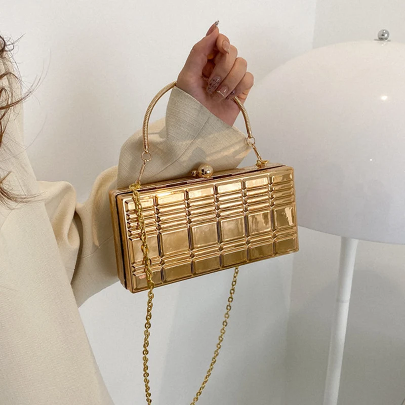 

Fashion Arcylic Box Shape Evening Bag Vintage Chocolate Pattern Chain Bag Female Shiny Solid Color Banquet Bags For Women XA544H
