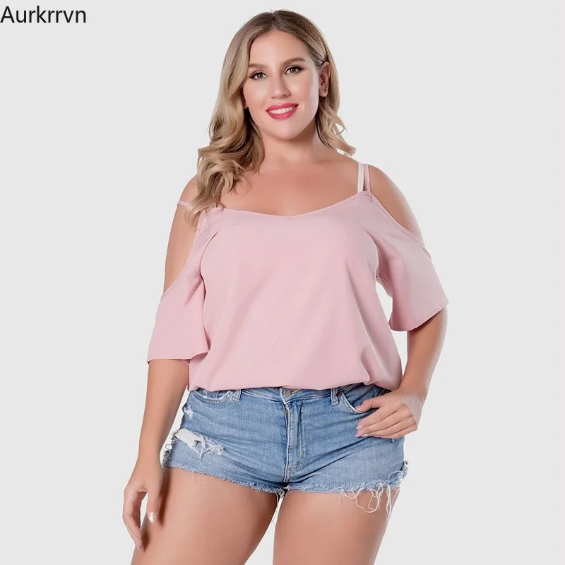 

Plus Size Women's Blouse 2022 Summer Elegant and Youth Woman Blouses Off Shoulder Strap Drop Shoulder Tank Tops Sexy Backless