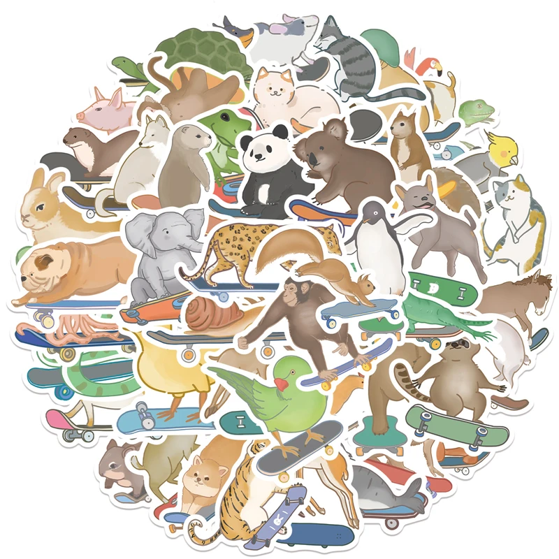 

50pcs Funnt Animals Stickers decal scrapbooking diy pasters home decoration phone laptop waterproof cartoon accessories